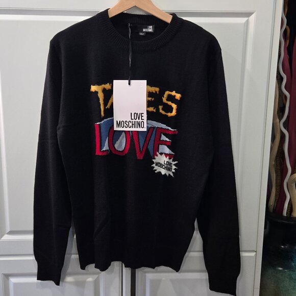 Moschino Intarsia-Knit Logo Virgin Wool Blend Jumper - Black - Picture 1 of 8